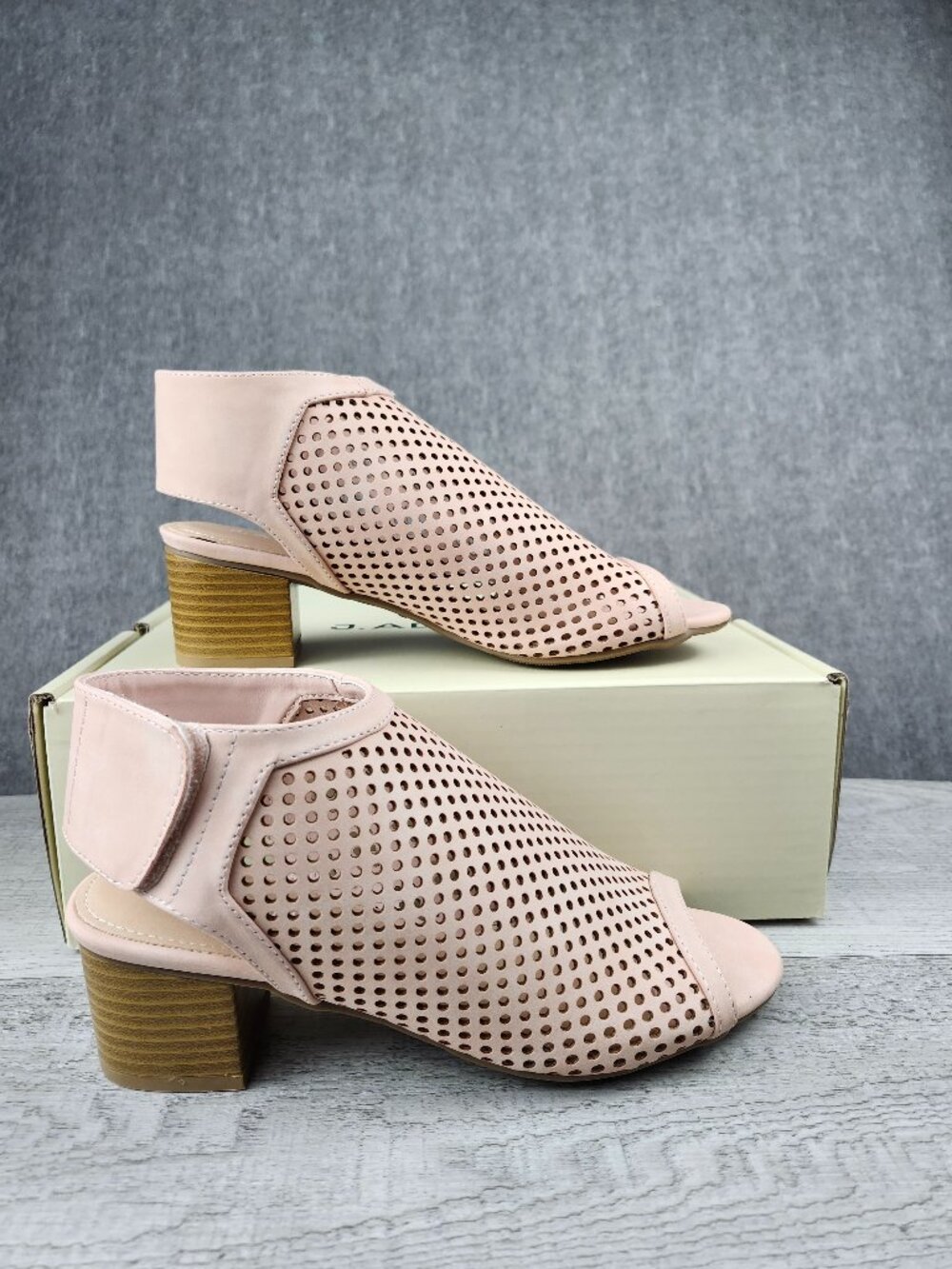 J. Adams Women Size 8 Maddie Booties Peep Toe Low Block Heel Hook & Loop Strap
